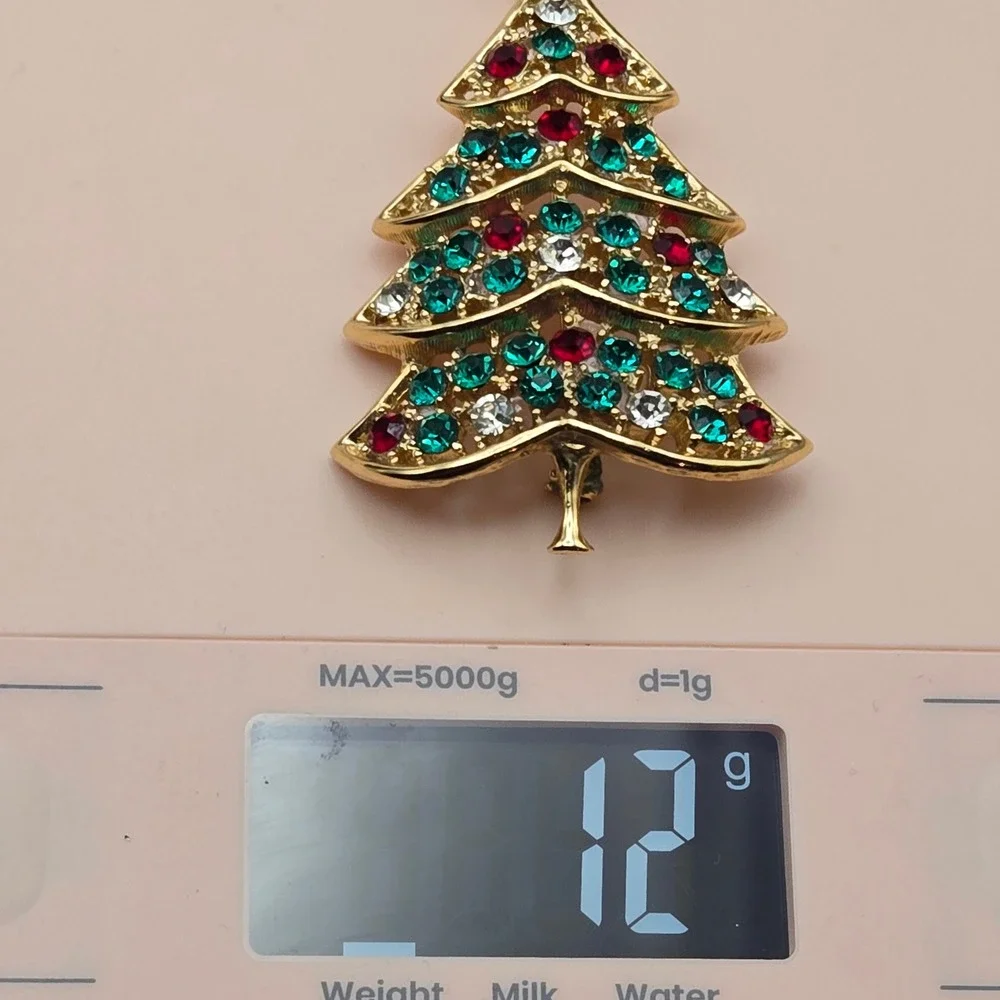 Hedy Hedison Womens Vintage 1960s Christmas Tree Brooch Rhinestone Holiday Pin